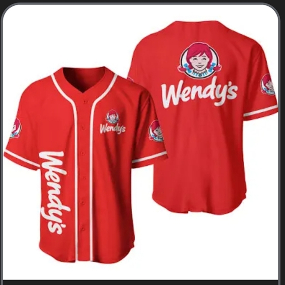 Wendy's Tops - Wendy's Restaurant Red Baseball Jersey